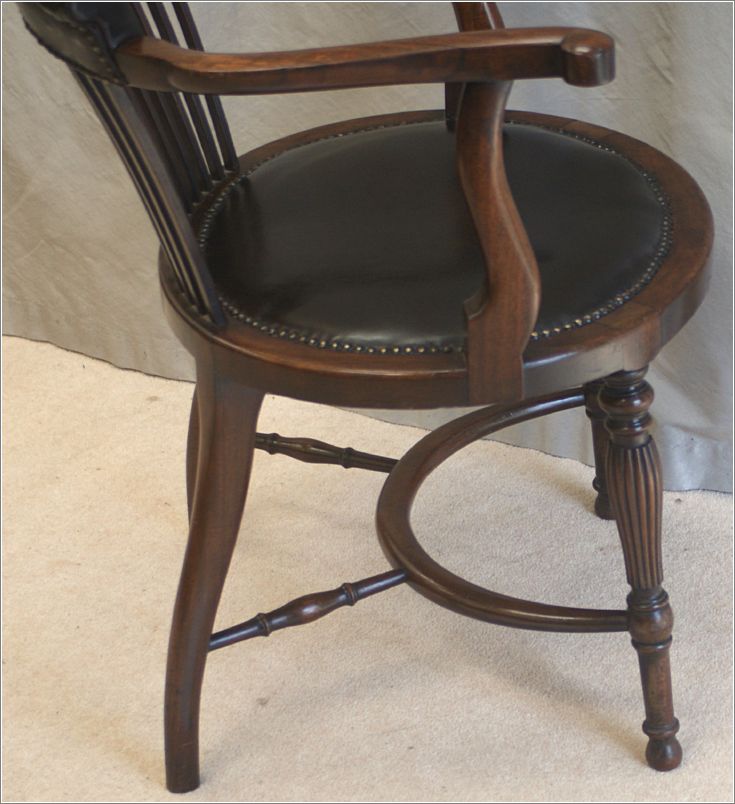 9060 Antique Victorian Mahogany & Leather Desk Chair Legs & Crinoline Stretcher